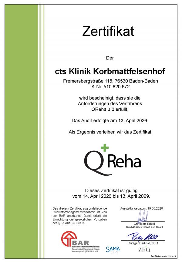 03 KF QM QR 14 02 291 429 Zertifikat cts Klinik Korbmattfelsenhof 260519