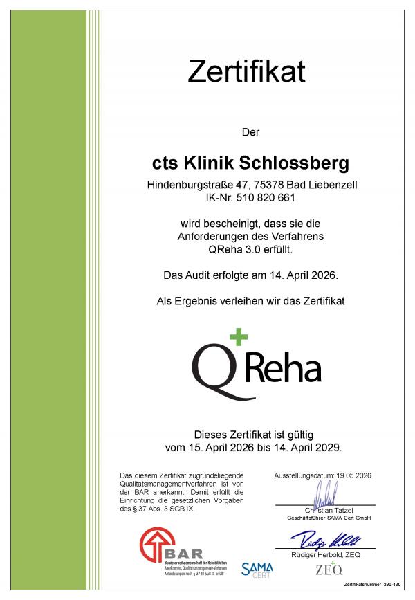 03 KF QM QR 14 02 291 429 Zertifikat cts Klinik Schlossberg 260519